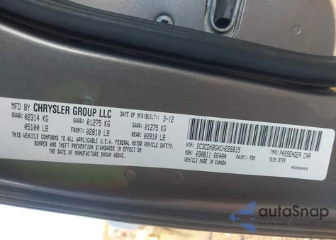 2012 Dodge Charger Se from USA, damaged, VIN 2C3CDXBGXCH226815